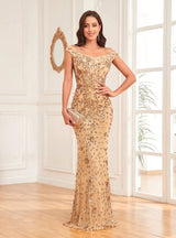 Gold Mermaid Sequins Off the Shoulder Prom Dress