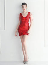 V-neck Sequins Beading Short Prom Dress