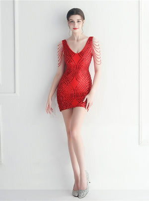 V-neck Sequins Beading Short Prom Dress