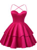 Fuchsia Satin Spaghetti Straps Homecoming Dress