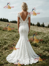 White Mermaid Lace V-neck Wedding Dress