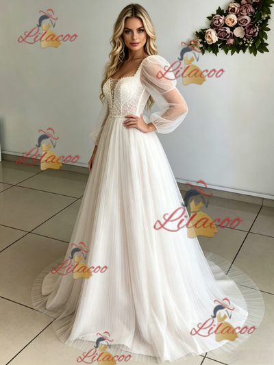 Tulle Long Sleeve Wedding Dress