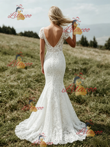 White Mermaid Lace V-neck Wedding Dress