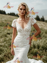 White Mermaid Lace V-neck Wedding Dress