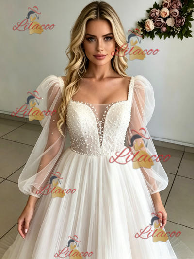 Tulle Long Sleeve Wedding Dress