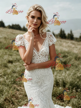 White Mermaid Lace V-neck Wedding Dress