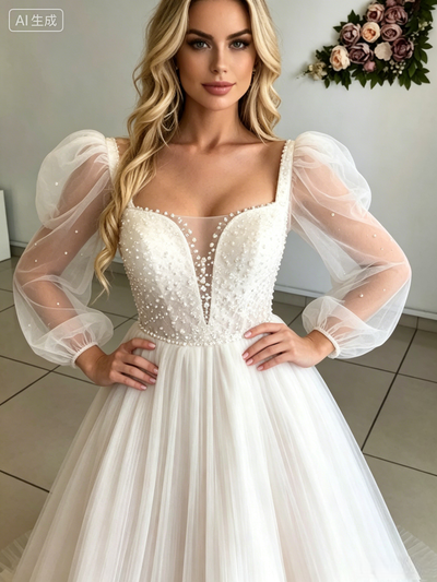 Tulle Long Sleeve Wedding Dress