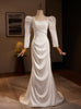 White Mermaid Satin Long Sleeve Wedding Dress