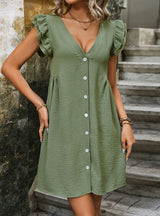 Sleeveless Solid Color Button Dress