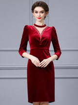 Beading Velvet Long Sleeve Mother Of The Bride Dress