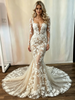 Light Champagne Long Sleeve Appliques Wedding Dress