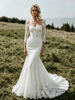 White Mermaid Lace 3/4 Sleeve Wedding Dress