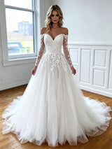 White Tulle Lace Appliques Wedding Dress
