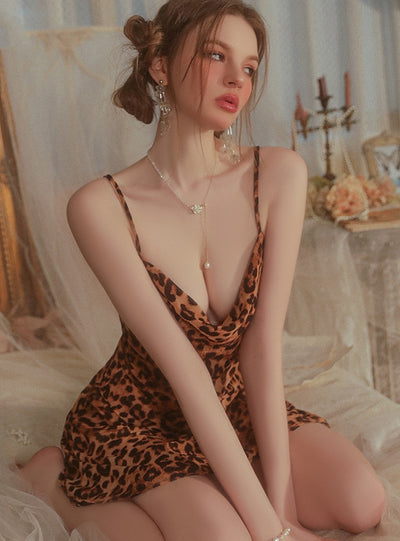 Women Leopard Suspender Nightdress