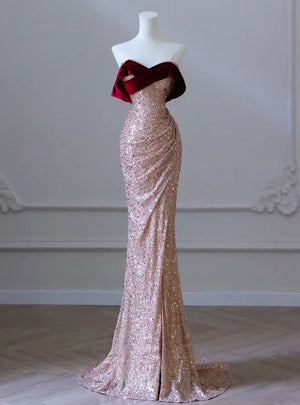 Mermaid Sequins Velvet Pleats Prom Dress