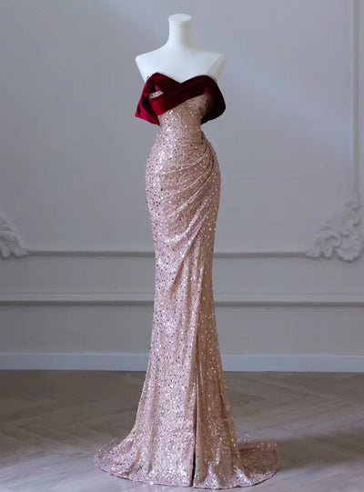 Mermaid Sequins Velvet Pleats Prom Dress