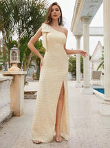 Apricot Mermaid Sequins One Shoulder Prom Dress