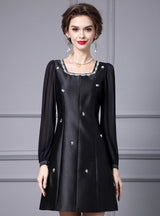 Black Satin Long Sleeve Mother Of The Bride Dress