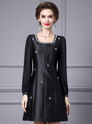 Black Satin Long Sleeve Mother Of The Bride Dress