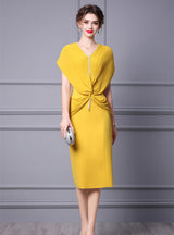 Yellow Chiffon Pleats Mother Of The Bride Dress
