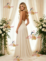 Ivory Chiffon Pleats Backless Pleats Wedding Dress