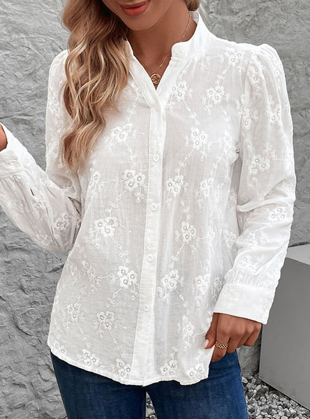 Women Hollow Lace Jacquard Shirt