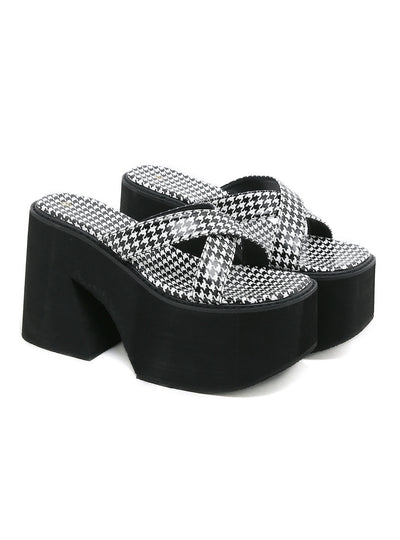 Plaid Thick Soles and High Heels Sandals Slippers