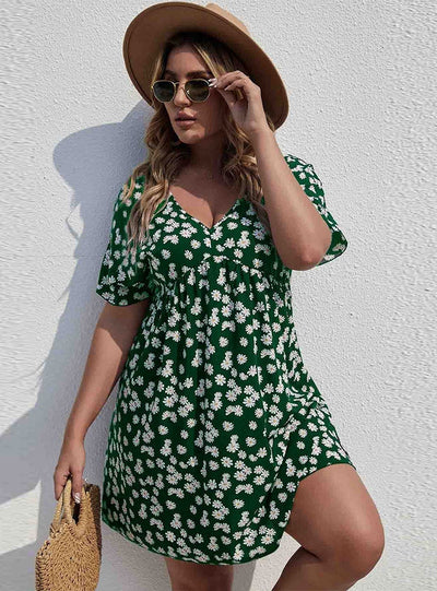Holiday Style Printed V-neck Dress