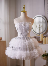 White Tulle Sequins Homecoming Dress