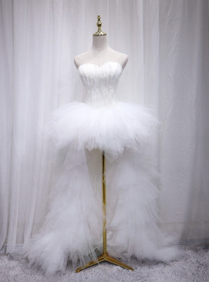 White Tulle Hi Lo Sweetheart Wedding Dress