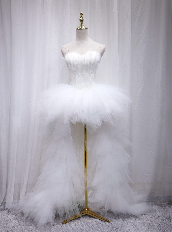 White Tulle Hi Lo Sweetheart Wedding Dress