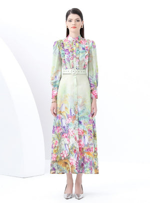 Retro Printed Long Sleeve Dress