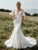 White Mermaid V-neck Puff Sleeve Wedding Dress