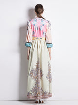 V-neck Lantern Sleeve Slim Printed Dress