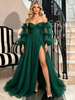 Green Long Sleeve Off the Shoulder Prom Dress