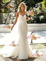 White Mermaid Lace Straps Wedding Dress