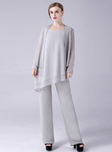Gray Chiffon 3 Piece Mother Of The Bride Dress