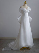 White Satin Off the Shoulder Wedding Dress