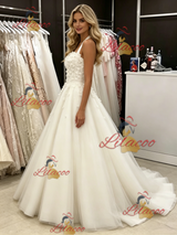 White Tulle Halter Appliques Wedding Dress