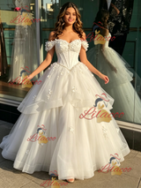 White TUlle Off the Shoulder Appliques Quinceanera Dress