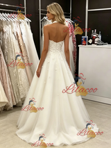 White Tulle Halter Appliques Wedding Dress