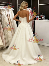 White Tulle Halter Appliques Wedding Dress