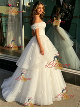 White TUlle Off the Shoulder Appliques Quinceanera Dress
