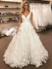 White Tulle V-neck Flower Wedding Dress