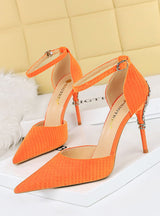 Metal Heel Pointed Suede Sandals
