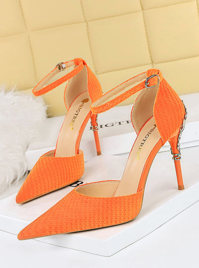 Metal Heel Pointed Suede Sandals