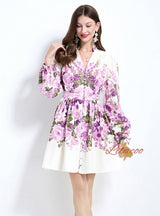 Retro Palace V-neck Long Sleeve Printed Dress