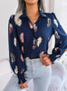 Women Print Lantern Sleeve Lapel Shirt