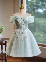 Light Green Tulle Sequins Flower Homecoming Dress