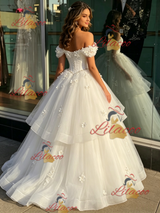 White TUlle Off the Shoulder Appliques Quinceanera Dress